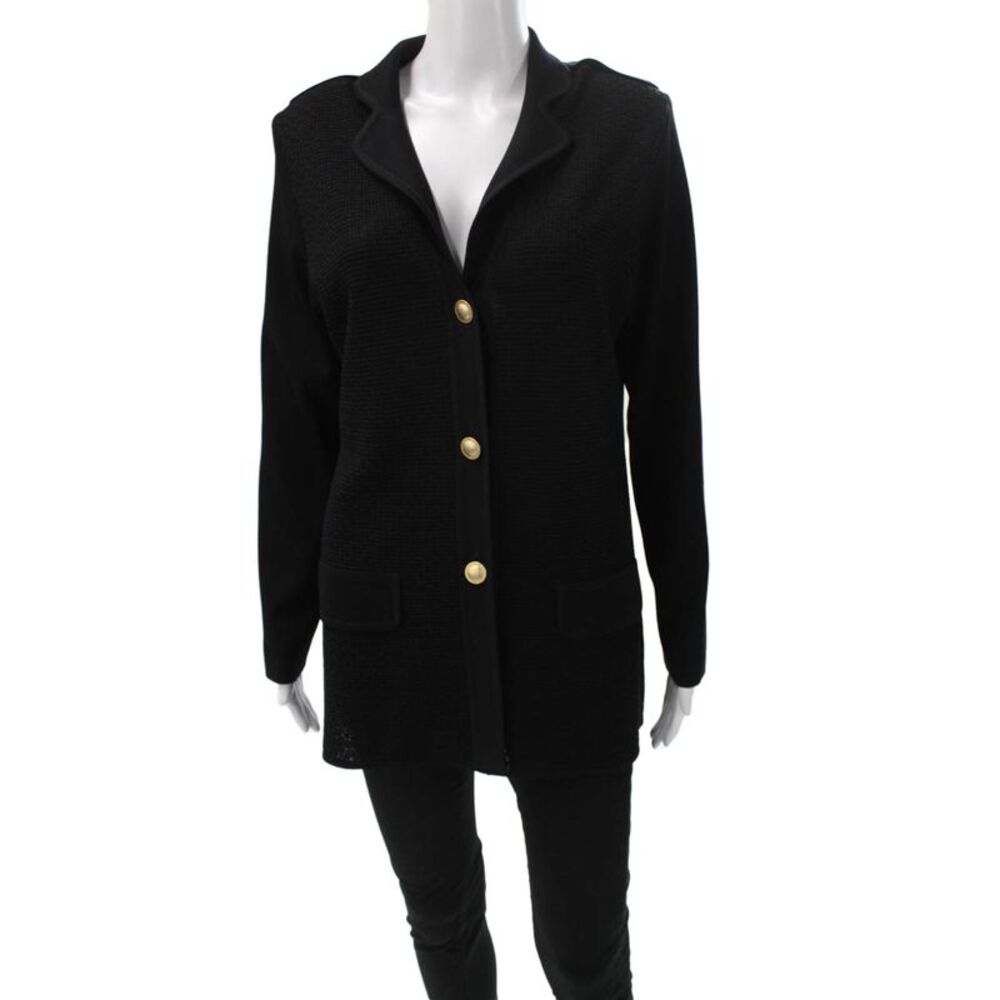 Exclusively Misook Womens Black Button Cardigan Long Sleeve Size S